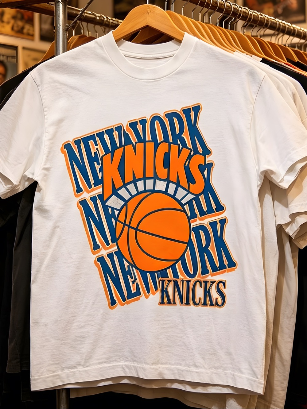 New York Knicks Graphic Short-Sleeve Tee - White/Orange/Blue